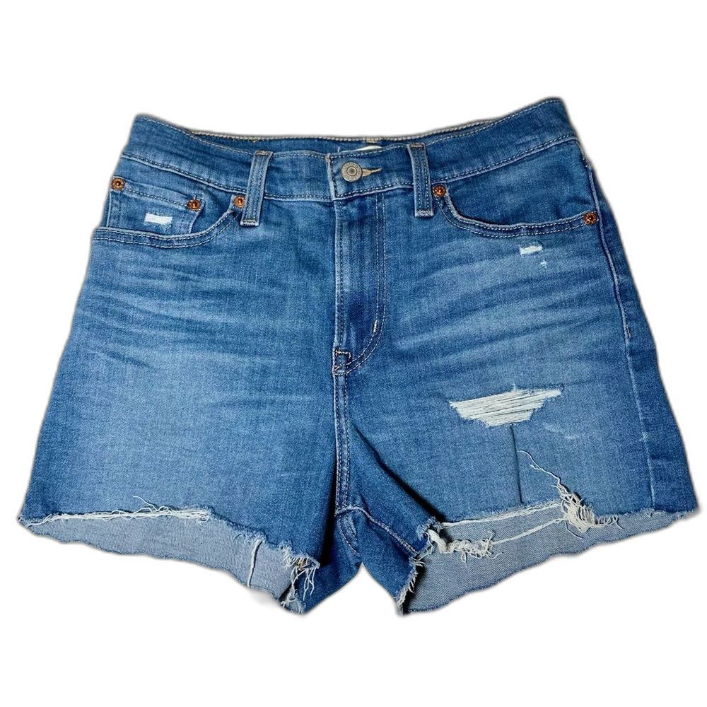 🌟 Levi’s High Rise Distressed Cut Off Denim Shorts Sapphire Dust Sz 28
